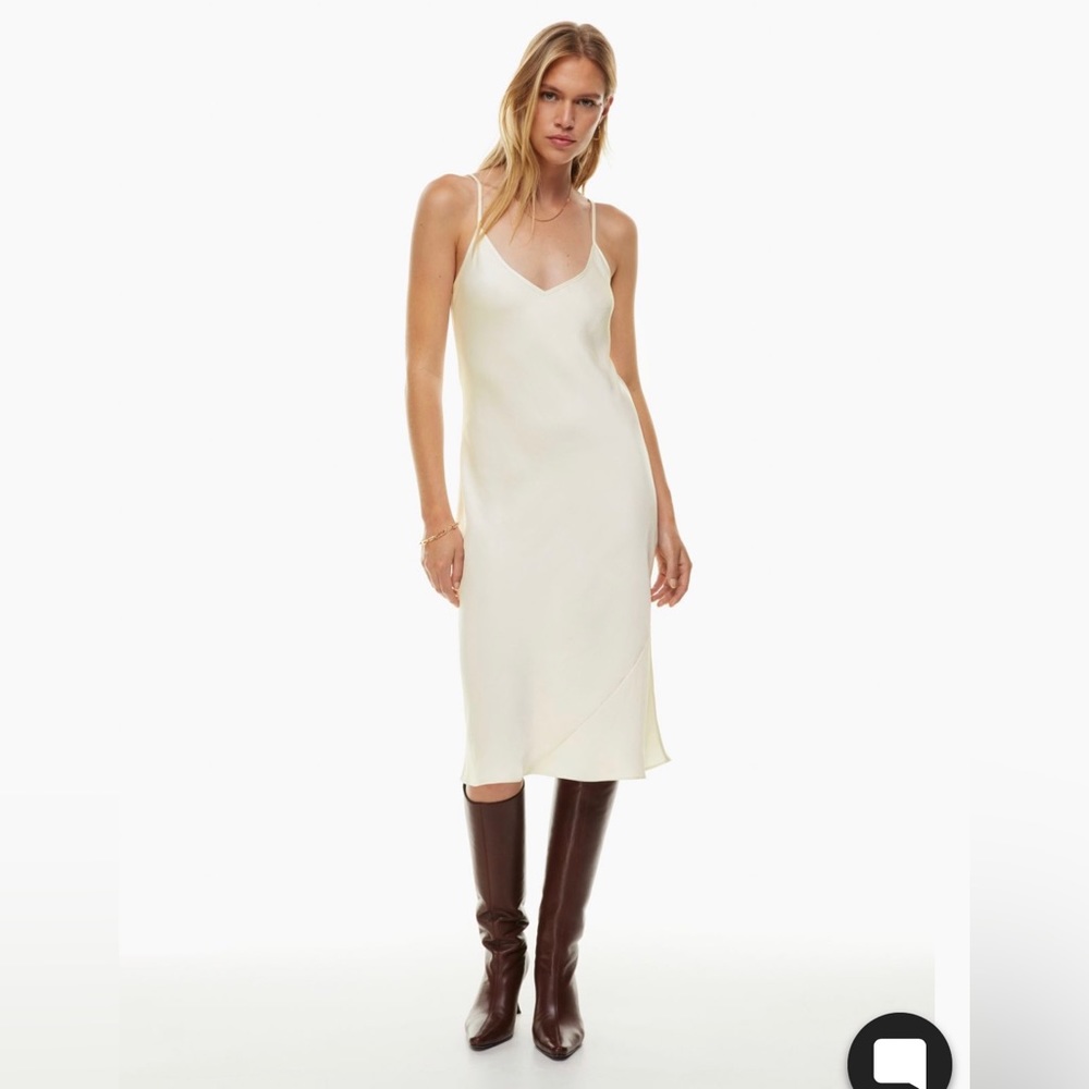 Aritzia only slip satin midi dress white